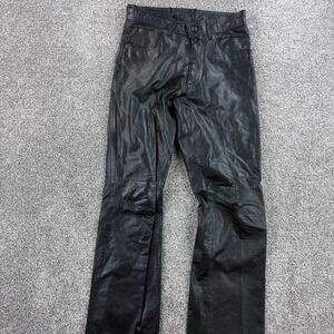 Vintage Leather Loft Pants Mens 28 Black Leather Biker Rocker Moto Straight
